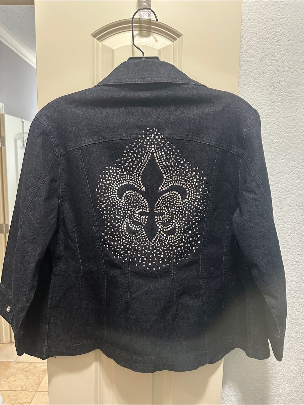 Lady Noiz Black Jacket with Rhinestone Fleur-de-Lis Back
